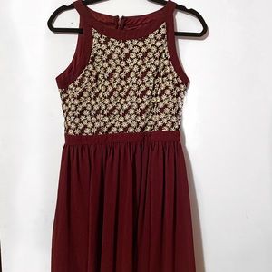 maroon and gold dress